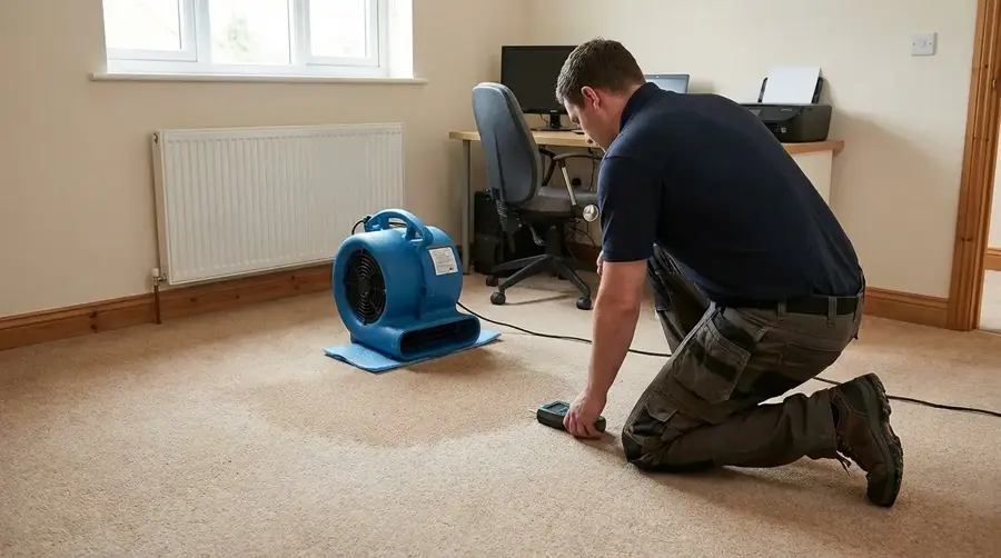 Water Damage Maple Grove restoration technician with a moisture meter in a Maple Grove, MN home
